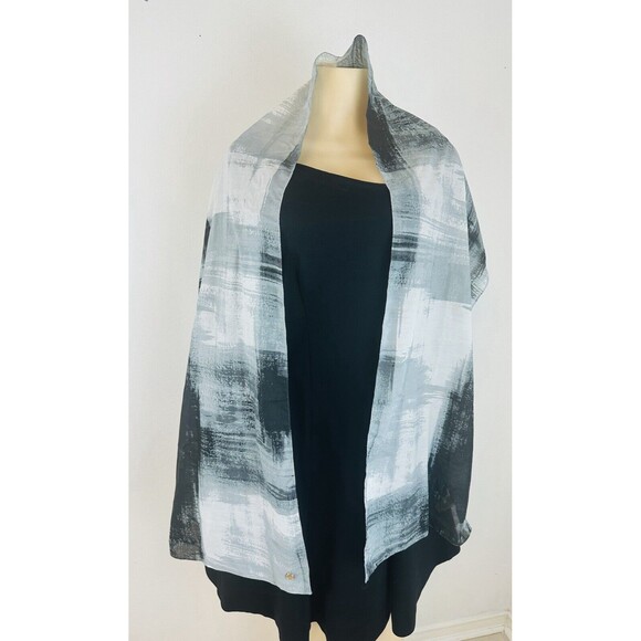CALVIN KLEIN 100 % POLYESTER SCARF SHAWL 72"X 15" BLACK GRAY WHITE - Picture 1 of 12